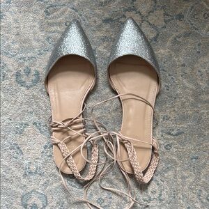 Silver Glitter Lace-Up Flats